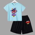 thumbnail image 3 of Conjunto de 2 piezas de camiseta de manga corta y pantalones cortos con estampado de anime de verano para niños y niñas, ropa informal de cuello redondo, 3 of 5