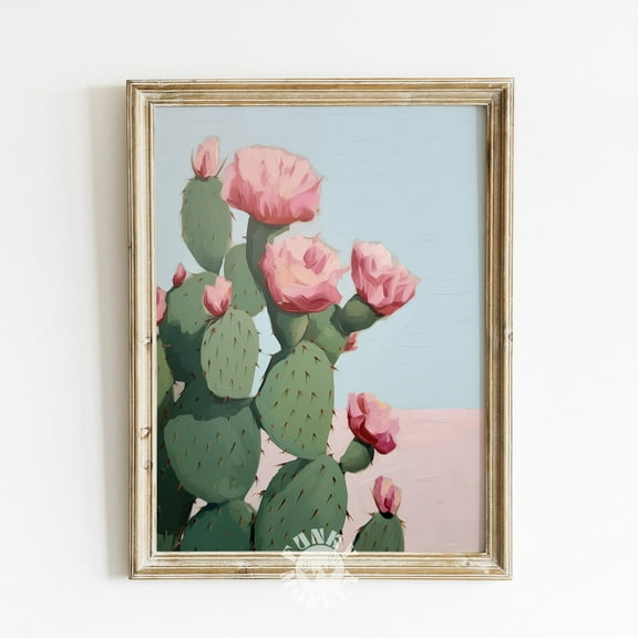 Pink Cactus Desert Print, Retro Western Aesthetic, Trendy Wall Art, Pink Girly , Boho Room Decor, Vintage Cactus, Wall Art Decor For Home Office, 12x18 UNFRAMED