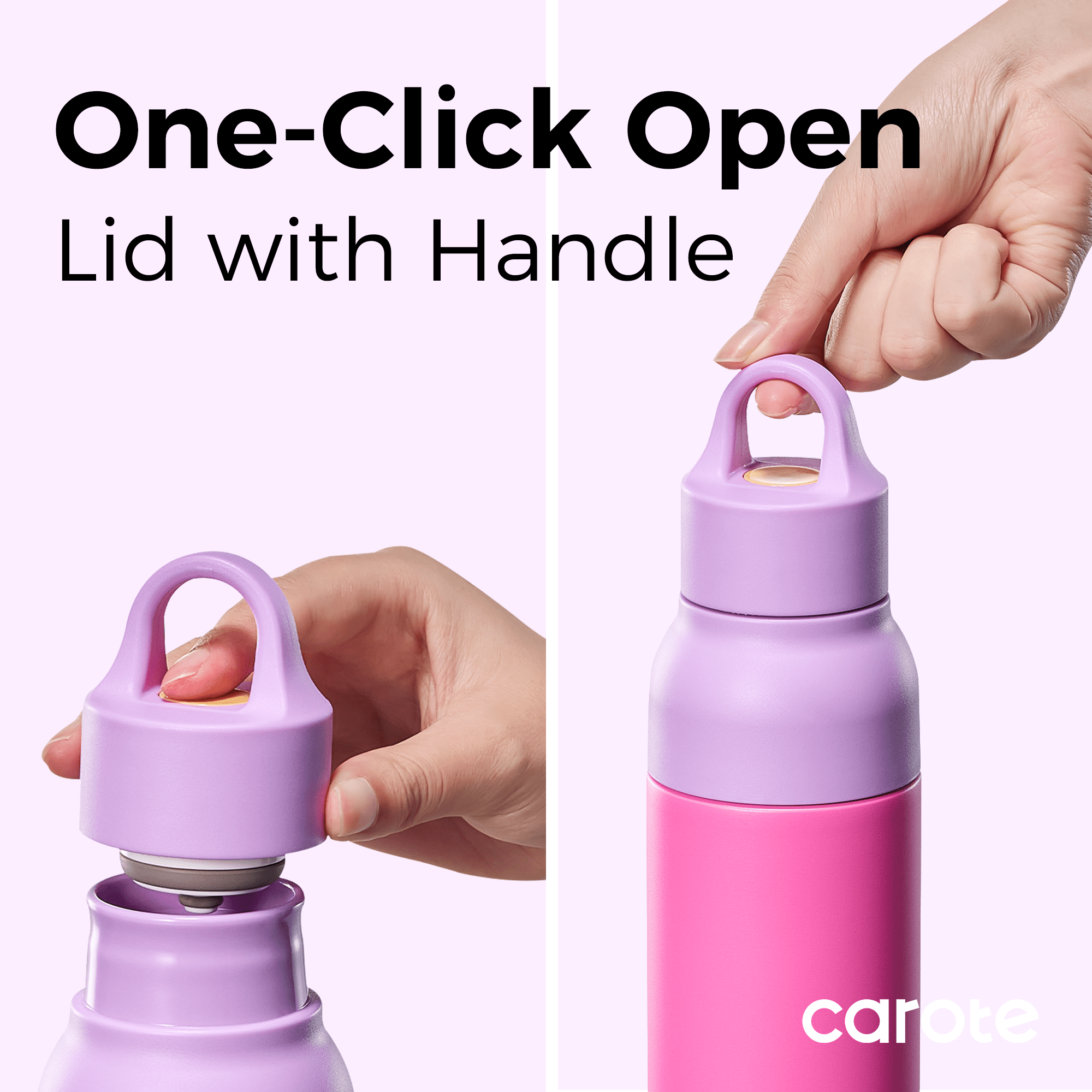 Carote 2-pack, 19 fl oz & 21 fl oz, Insulated Stainless Steel Highlight Series Water Bottles, Straw/Push, Pink