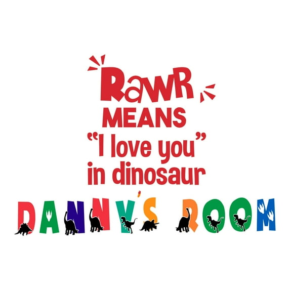 Custom Name Jurrasic Dinosaur PrehistoricWall Decal Decoration Rawr means I love you in Dinosaurs Joyful Cartoon Cartoon Animals Decorating Ideas for Child's Bedroom Size: 30 In(W) x 21 In(H)