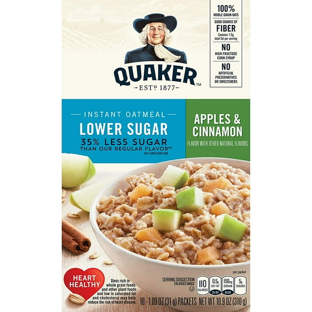 Quaker Instant Oatmeal, Lower Sugar, Apple Cinnamon, Breakfast Cereal
