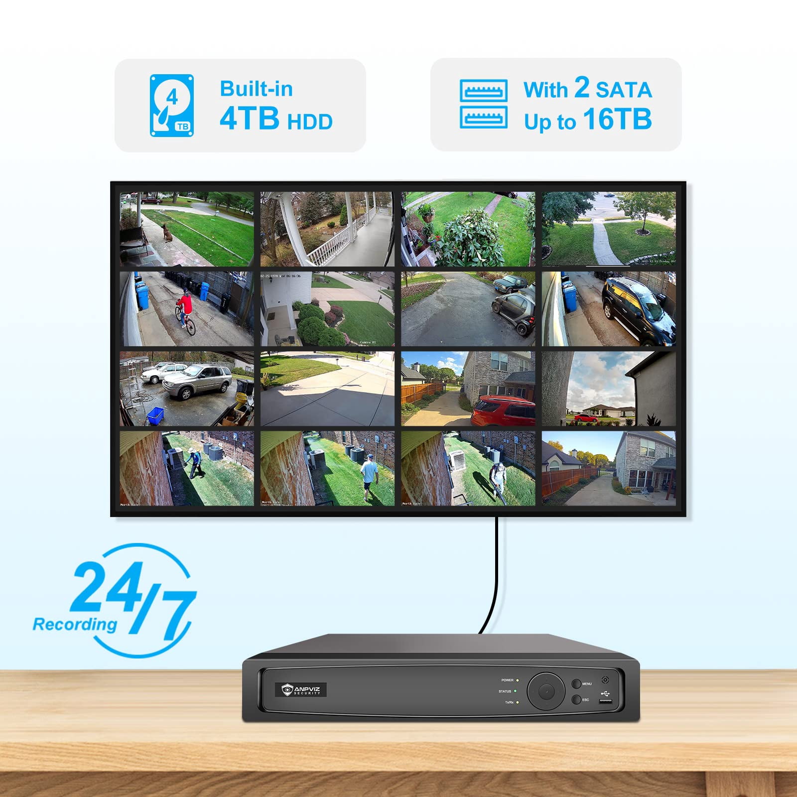 Anpviz Wired Security Camera System, 8CH 4K NVR System, 8PCS 8MP IP Turret Surveillance Cameras with Full Color Night Vision, IP66 Waterproof, for Indoor Outdoor