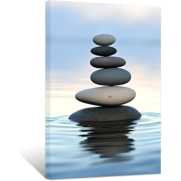 ZHONGYUTONG Zen Stone Wall Art Black Pebbles on Water Canvas Picture Spiritual Prints Bathroom Relaxing Artwork for Office Yoga Spa Meditation Room Framed (12.00" x 18.00")