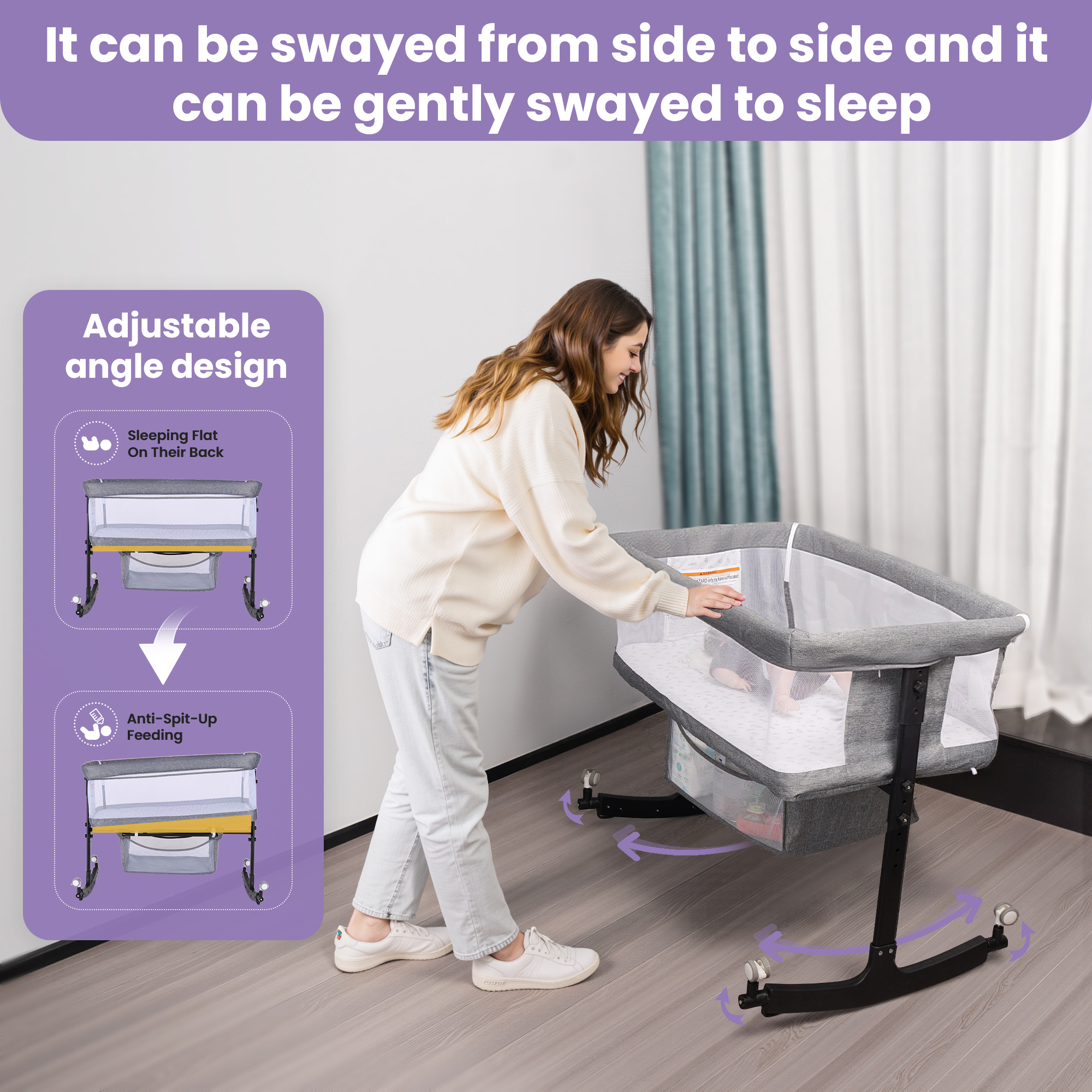 SACVON Baby Bassinets, All Mesh Crib Portable for Safe Co-Sleeping,Adjustable Bedside Sleeper,Baby Bed for Infant Newborn, Gray