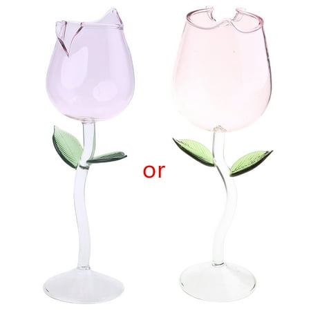 

Rose Flower Goblet Glasses Hand Blown Crystal Champagne Flutes Classy Red Wine