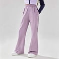 thumbnail image 2 of BCSIOAOI Girls Pants,Wide Leg Elastic Waist Flare Leg Pants with Pockets Purple 5-6 Years, 2 of 5