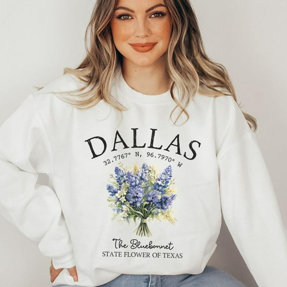 Dallas Texas Bluebonnet Sweatshirt, Wildflower State Flower Crewneck, Texas Souvenir Sweater