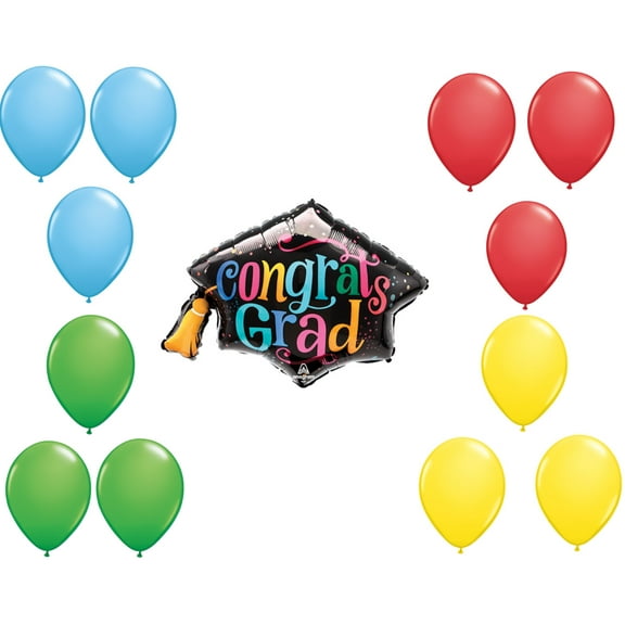 LOONBALLOON Graduation Grad Theme Balloon Set, 31 Inch Follow your Dreams Grad Cap Balloonand 12x Latex balloons