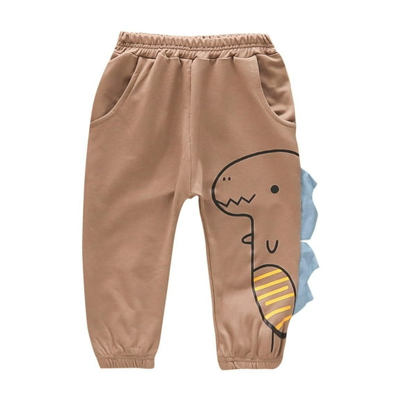 Odeerbi Kids Boys Girls Dinosaur Sweatpants Cotton Jogger Pants Child's Baby Printed Long Workout Pants Athletic Pants Cute Full Length Pants Brown