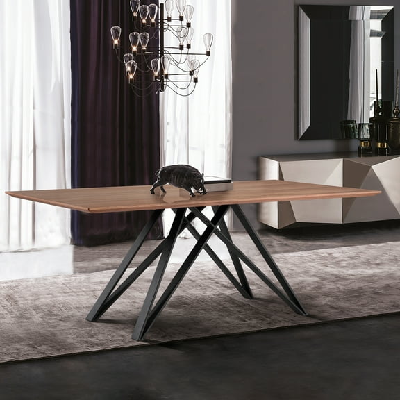 Armen Living Modena Dining Table in Matte Black Finish and Walnut Wood Top