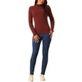 thumbnail image 2 of INSPIRE CHIC Women's' Fall Winter Mock Neck Long Sleeve Fluffy Cuff Casual Slim Fit Sweater Top S Wine Red, 2 of 5