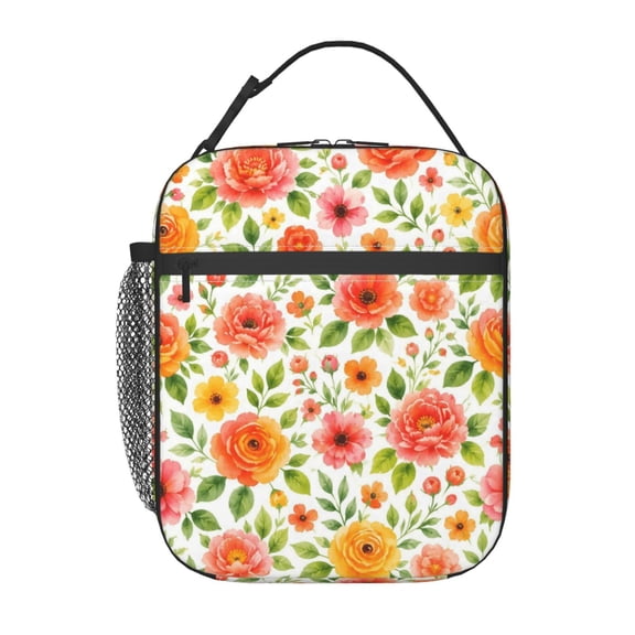 Floral Lunch Bag Reusable Thermal Lunch Box with Handle for Women and Men