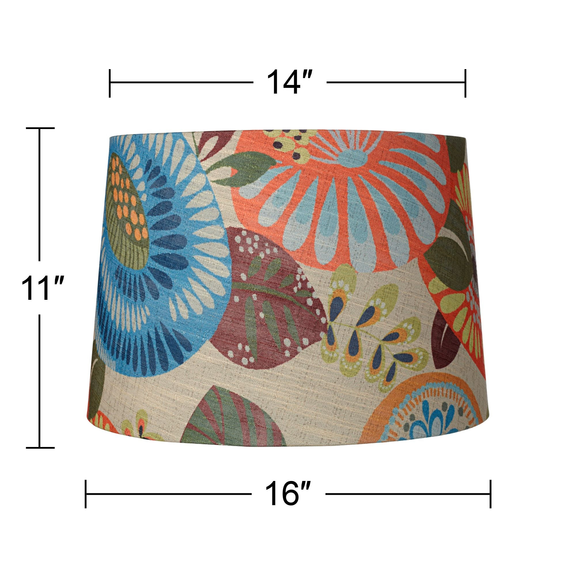 Springcrest Tropic Medium Drum Lamp Shade 14" Top x 16" Bottom x 11" Slant (Spider) Replacement with Harp and Finial