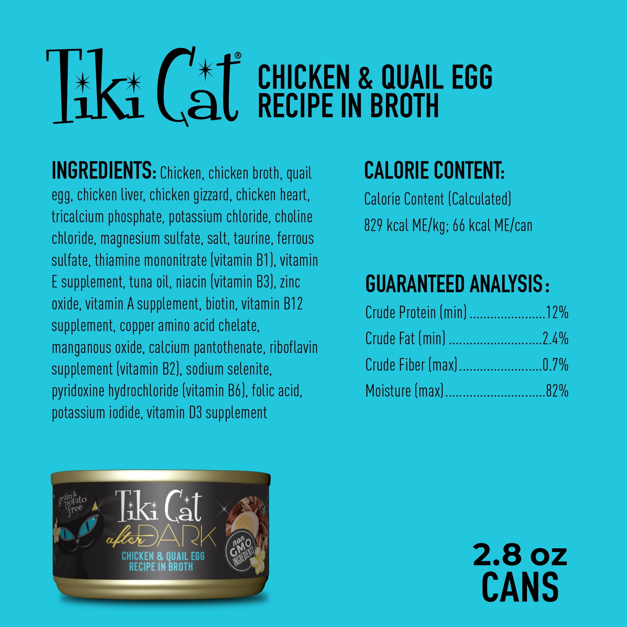 (2 pack) Tiki Cat After Dark Whole Foods Wet Cat Food, Chicken & Quail Egg Multi Pack, 2.8 oz. Can (6 Count)