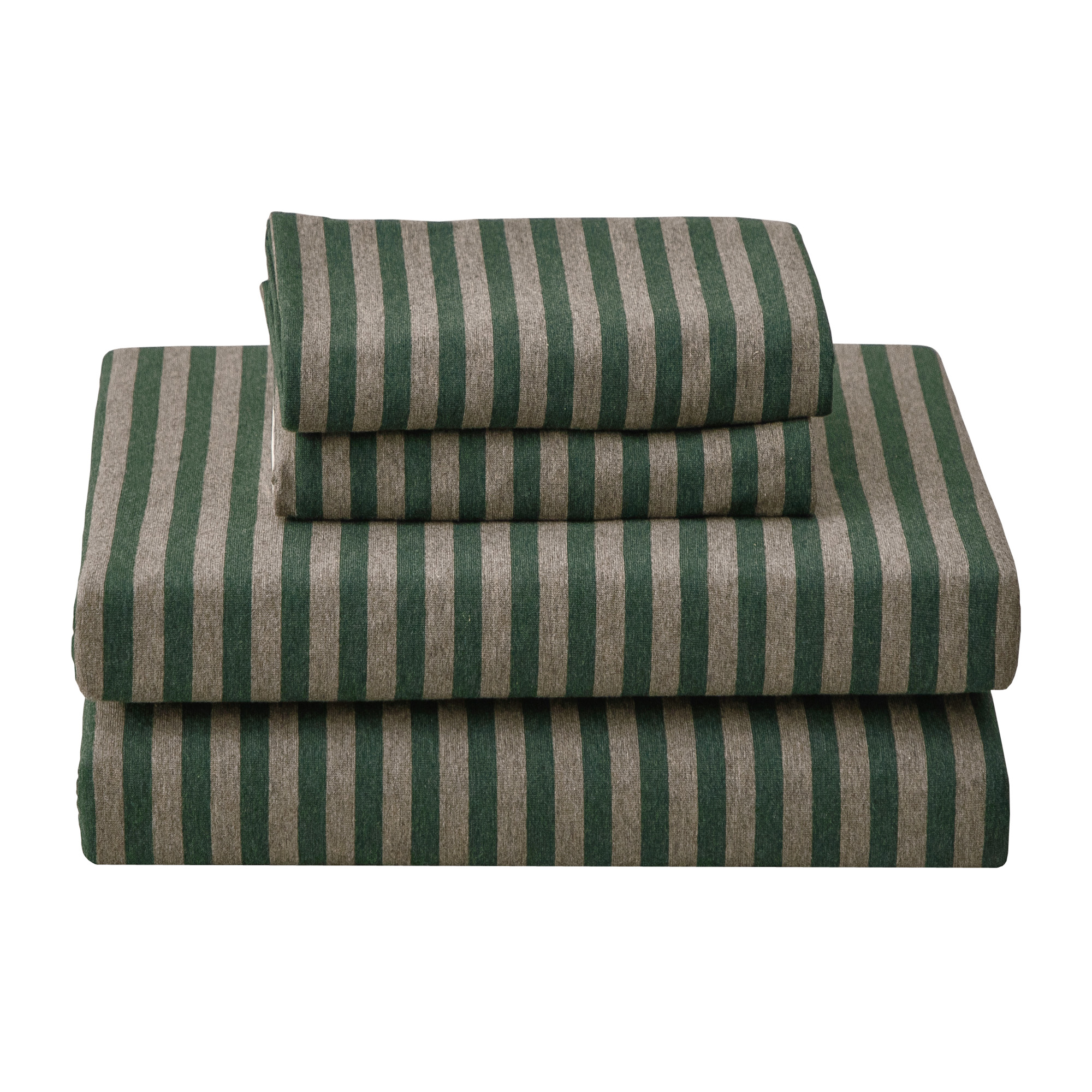 PURE ERA Jersey Knit Solid Duvet Cover Set 100% T-Shirt Cotton Ultra Soft 3Piece Bedding Set(Full Size, Green Stripe)
