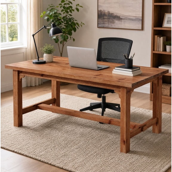 Finmind 63" Solid Wood Executive Desk, Farmhouse Computer Desk with Thick Legs for Home Office