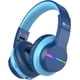 thumbnail image 1 of iClever BTH12 Kids Bluetooth Headphones,Colorful LED Lights Wireless Kids Headphones,74/85/94dB Volume Limited,85H Playtime,Bluetooth 5.2,Over Ear Headphones Built-in Mic for iPad/Tablet/Airplane,Blue, 1 of 5