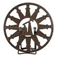 thumbnail image 2 of Rustic Round Pumpjack Cutout With Oil Derrick Towers Border Cast Iron Trivet, 2 of 4