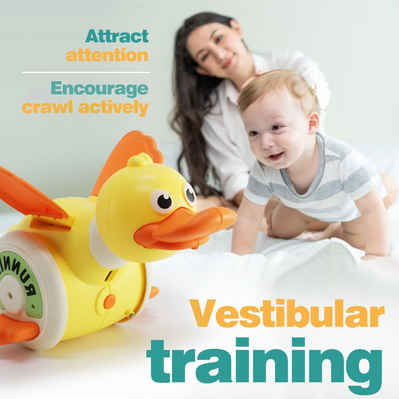 Baby Musical Duck Toys, Cute Running Duck Crawling Toys with Light & Music, Increase Baby Tummy Time Toys, Great Musical Crawl Toys for Infant 12-18 Months(Yellow)