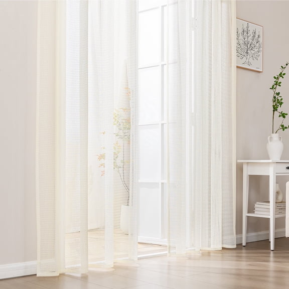 Sleep Zone 2 Panels Beige Lace Sheer Curtains, Modern Semi Sheer Curtains for Living Room Bedroom, Farmhouse (Beige, W52 x L63 Inch)