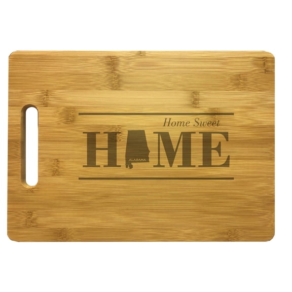 PrecisionNC Housewarming Gifts Alabama Home Sweet Home Engraved Large Sized Natural Wood Cutting Board Bamboo