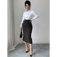 thumbnail image 4 of Black High-Waist Midi Bodycon Skirt With Pleated Hem And Button Details, 4 of 7