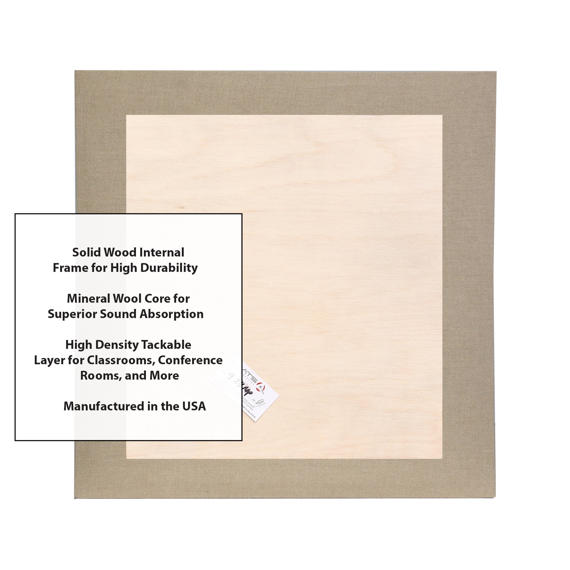 ATS Acoustics Tackable Acoustic Panel 24" x 24" x 2" Sound Absorbing Professional Studio Quality Tack Board Wall Panel (Tan)