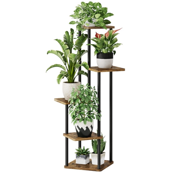 Bamworld Tall Plant Stand Indoor 5 Tier Metal Plant Shelf Brown Plant stand for Multiple Plants Small Plants Pots Flower Stand Pot Holder for Patio Garden Corner Balcony Living Room