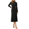 thumbnail image 2 of INSPIRE CHIC Women's Dress Sweater Turtleneck Long Sleeve Stretch Flowy Ribbed Knit Maxi Dress XS Black, 2 of 6
