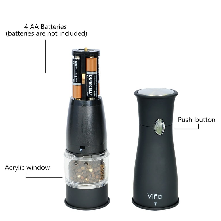 Vina Electronic Salt and Pepper Grinder Set, Battery Powered, LED