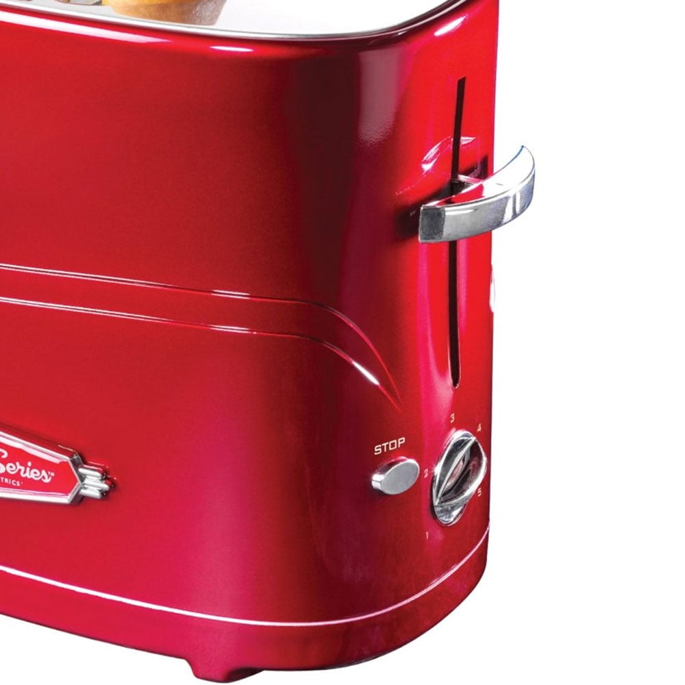 Nostalgia HDT600RETRORED Pop-Up 2 Hot Dog and Bun Toaster Metallic Retro Red 