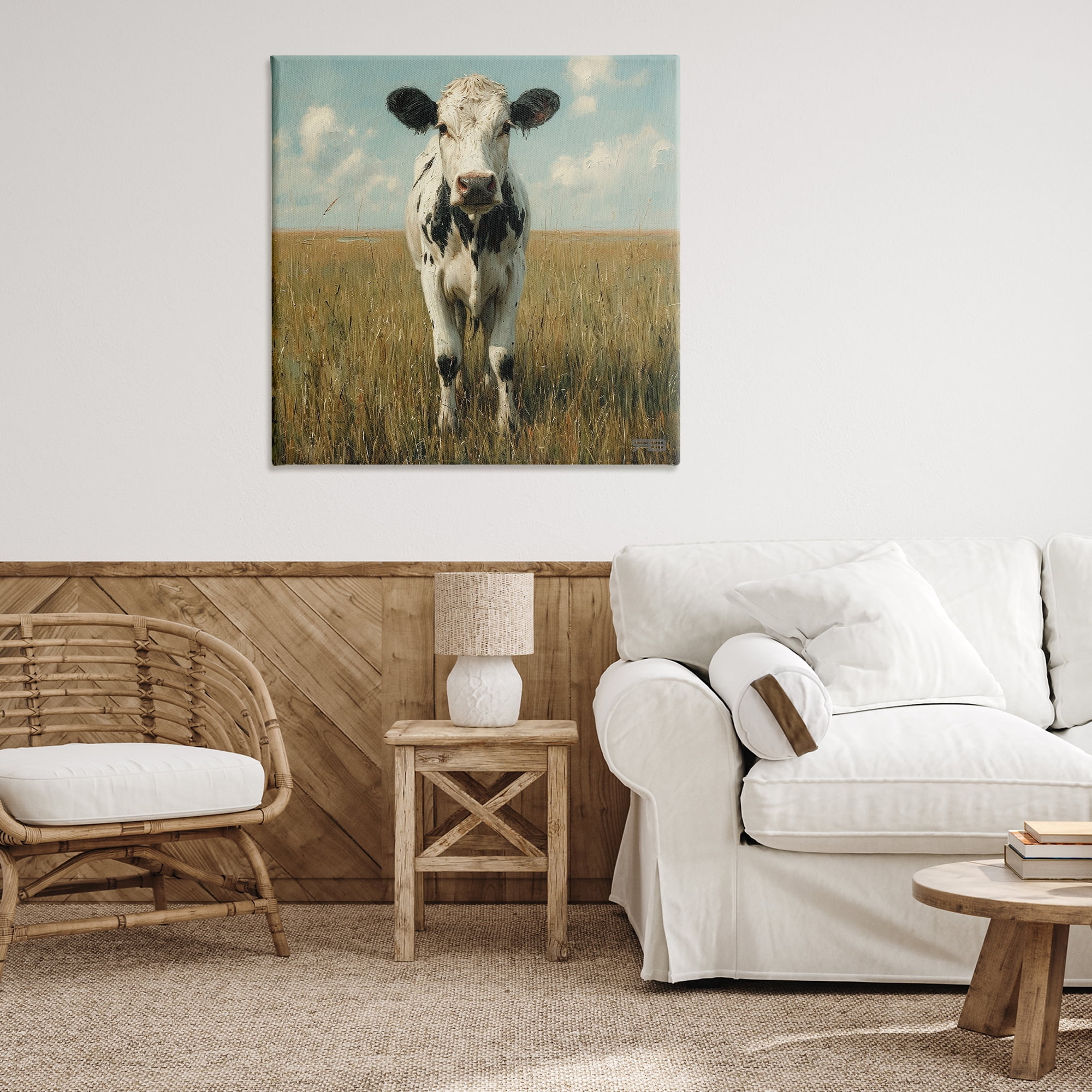 Stupell Industries Cow in Verdant Field Animals & Insects Painting Gallery Wrapped Canvas Art Print Wall Art, 36 x 36