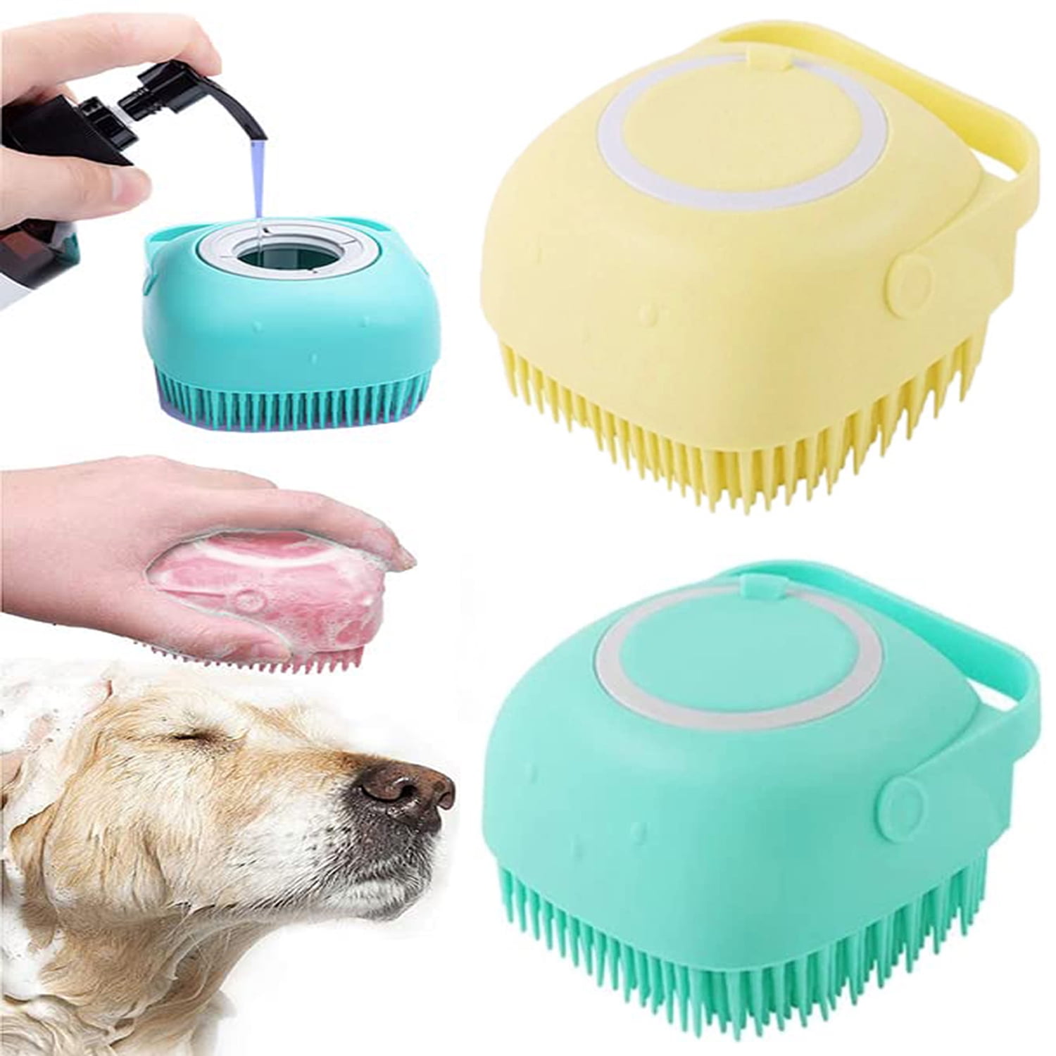 2 Pack Dog Cat Bath Brush Comb, Silicone Rubber Dog Grooming Brush
