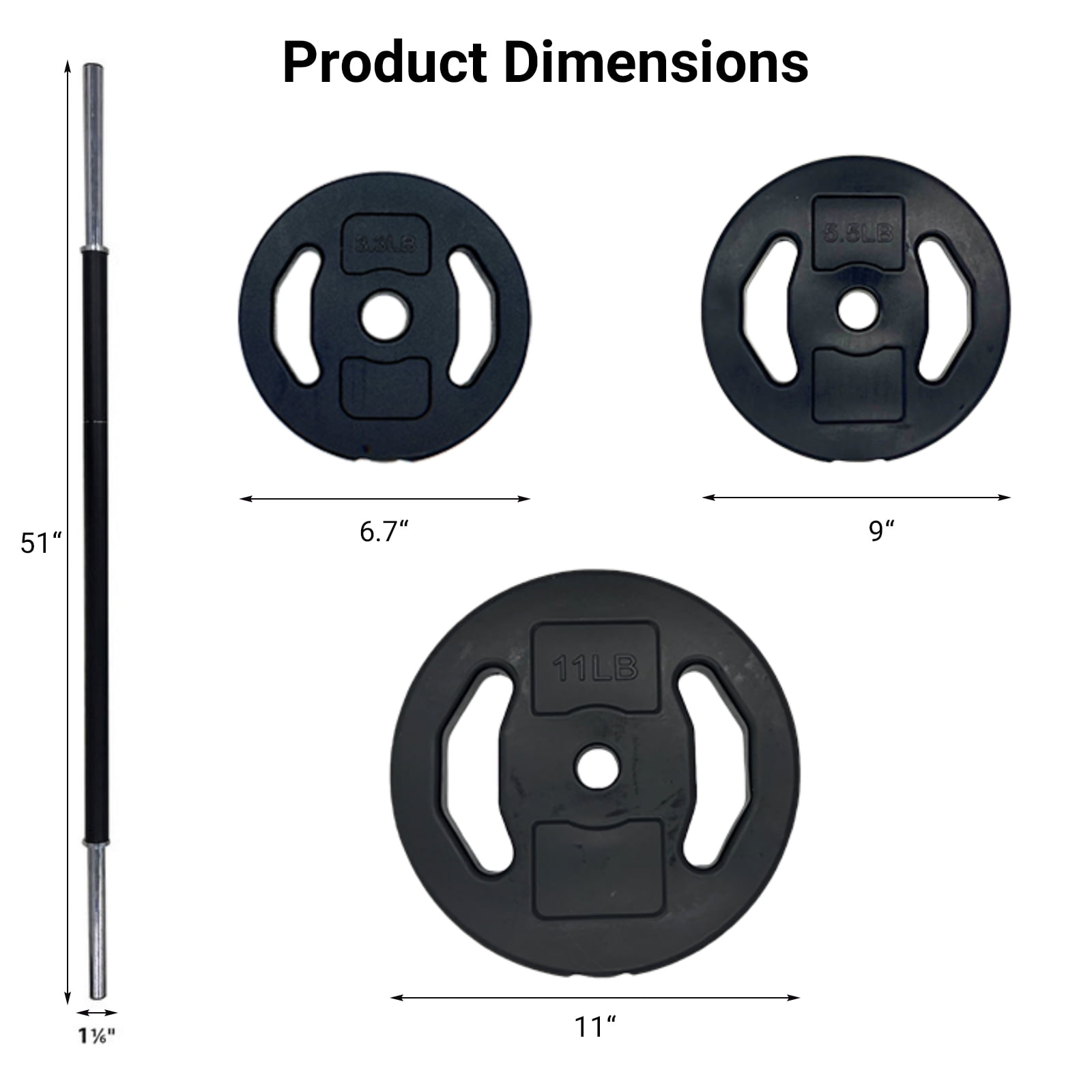 20KG/44LB Barbell Weight Set with PU Coated Plates, 2 Bars & Shoulder Pad for Home Gym Strength Training