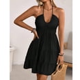 thumbnail image 6 of ClodeEU Womens V Neck Crisscross Backless Dresses ,Tie Back Sleeveless Ruffle Hem Flowy Swing A-Line Summer Mini Dress Black,Womens Plus XL, 6 of 7