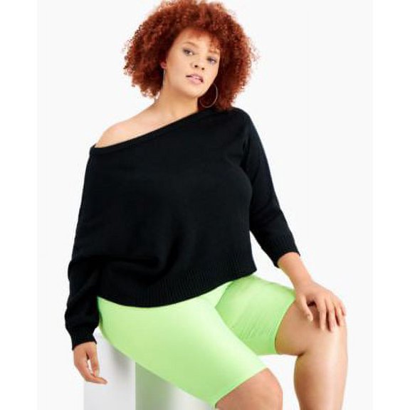 MSRP $80 Bar III Plus Size One-Shoulder Sweater Black Size 1X