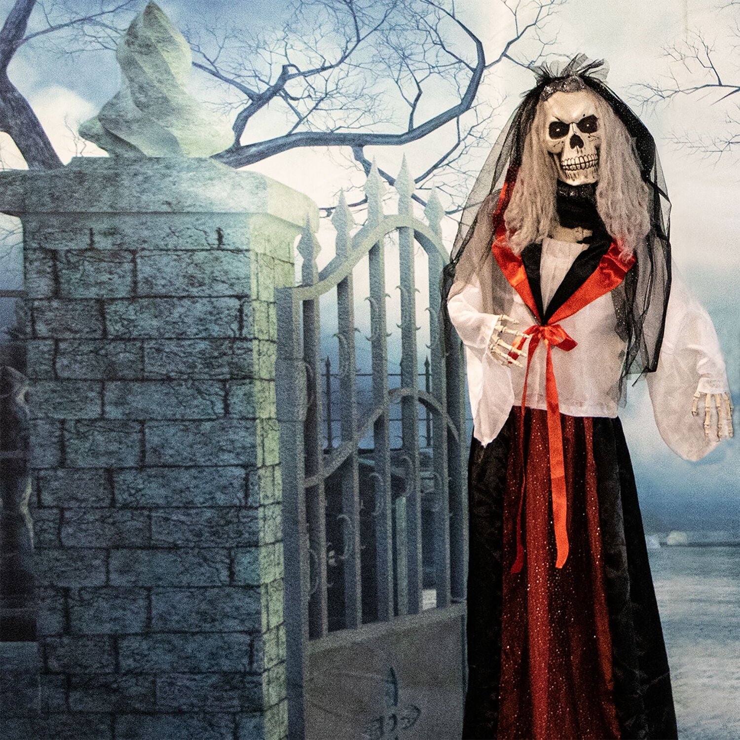 Haunted Hill Farm 65" H 3.5lbs Life-Size Animatronic Skeleton Bride, Halloween Decor, HHBRIDE-1FLSA
