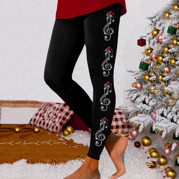 MKLEKYY Leggings push up para mujer, leggings casuales para entrenamiento, pantalones con estampado navideño de triple bloque de color, leggings elásticos suaves