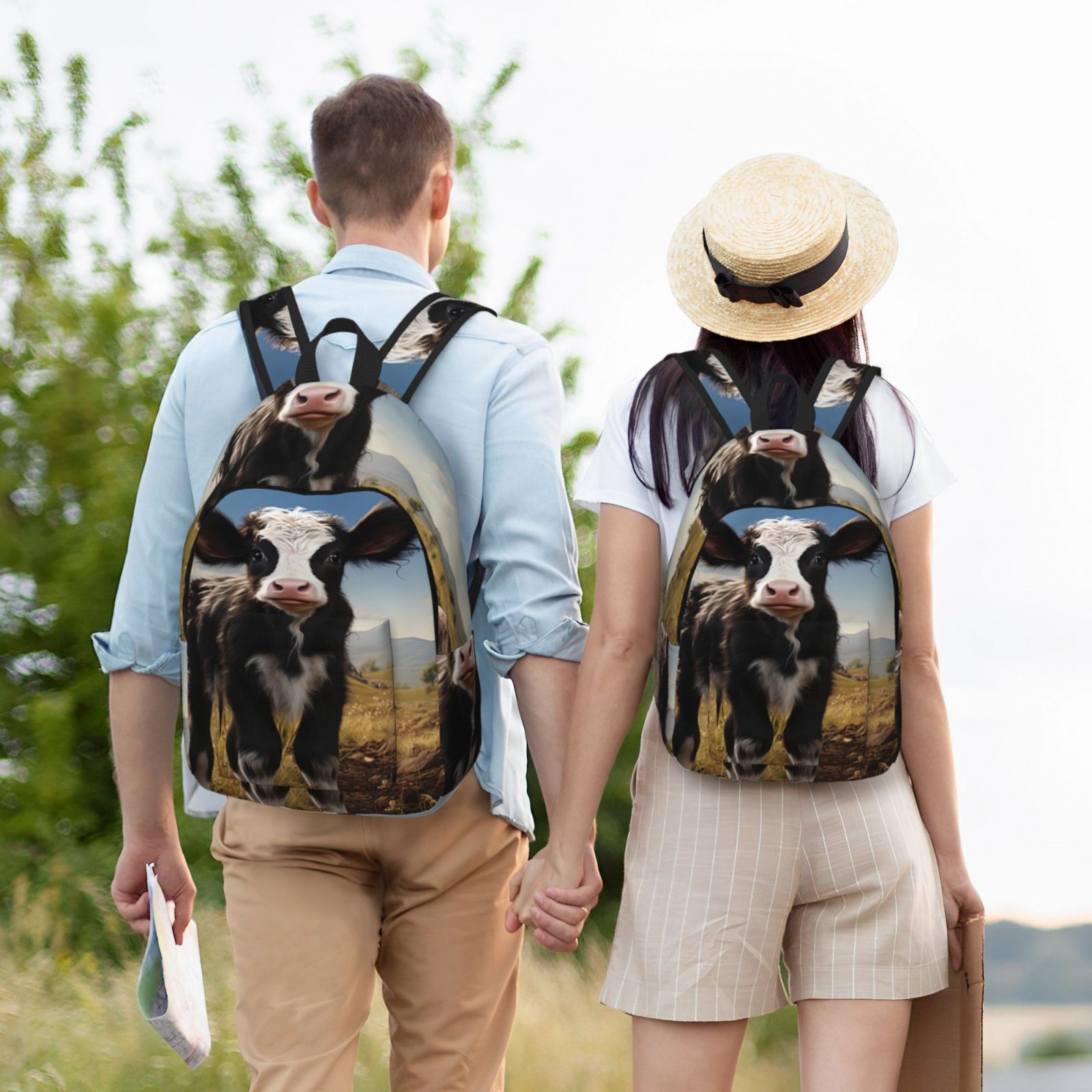 Vsdgher Cute Prairie Cow Print Canvas Backpack Travel Rucksack Unisex Knapsack 15.7/17.7Inch Laptop Backpack for Work,College -Medium