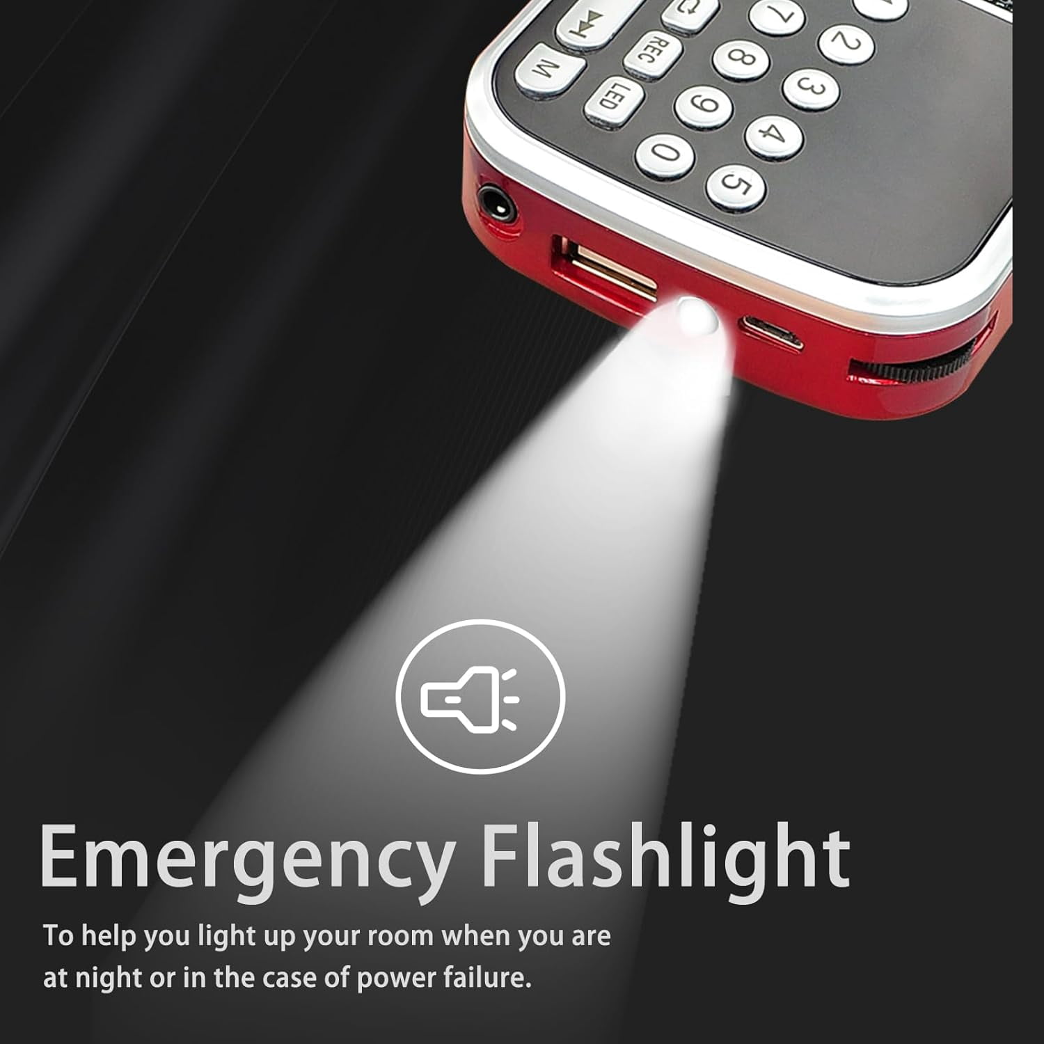 Portable AM/FM Radio with MP3 Player, Flashlight & Rechargeable Battery - Hands-Free Strap for Emergency, Outdoor, Camping