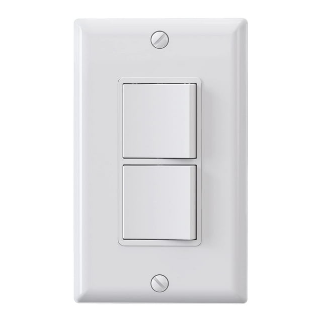 ELEGRP Decorator Double Rocker Light Switch, Two Single Pole Electrical Paddle, 15A 120V, in-Wall On/Off, Self-Grounding, Wall Plate Included, UL Listed (1 Pack, Glossy White)
