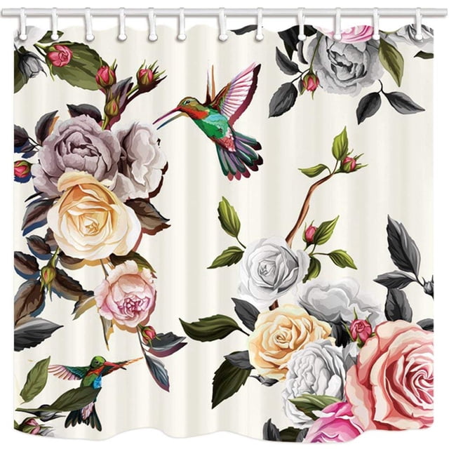 Cortina de ducha de baño ABPHQTO de tela de poliéster con Diseño de flores coloridas, Hunningbrid Farmhouse, 160x180 cm