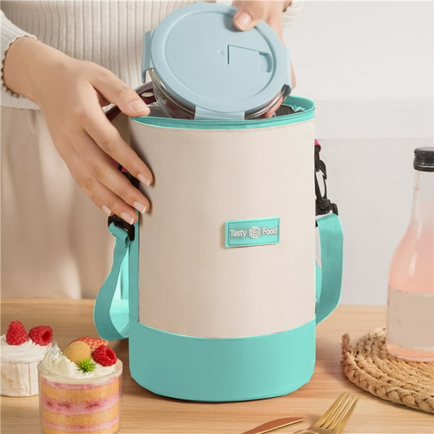 Cylinder Insulated Bag Shoulder Strap Model Round Multi-Layer Lunchbox Bag Worker School Handheld Bento Bag
