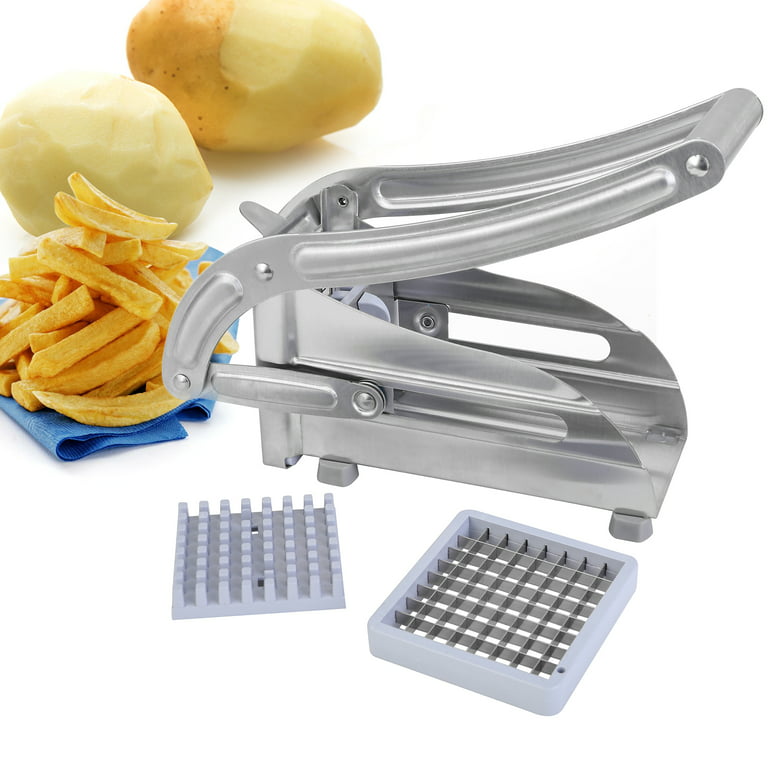Stainless Steel French Fry Cutter Potato Vegetable Slicer Chopper Dicer 2 Blade, Silver
