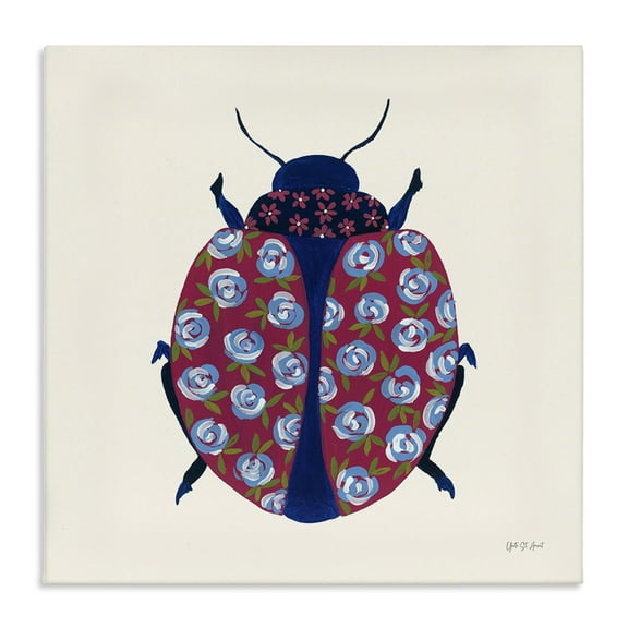 Stupell Industries Rose Blooming Beetle Insects Painting Wrapped Canvas Art Print Wall Art, 17 x 17