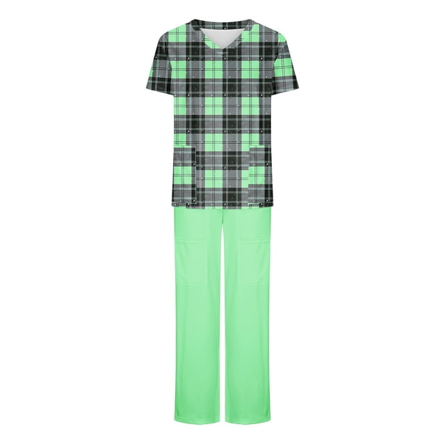 Soki Scrub Set Women Short Sleeve V-Neck T Shirts Top Jogger Pants Working Set on Clearance