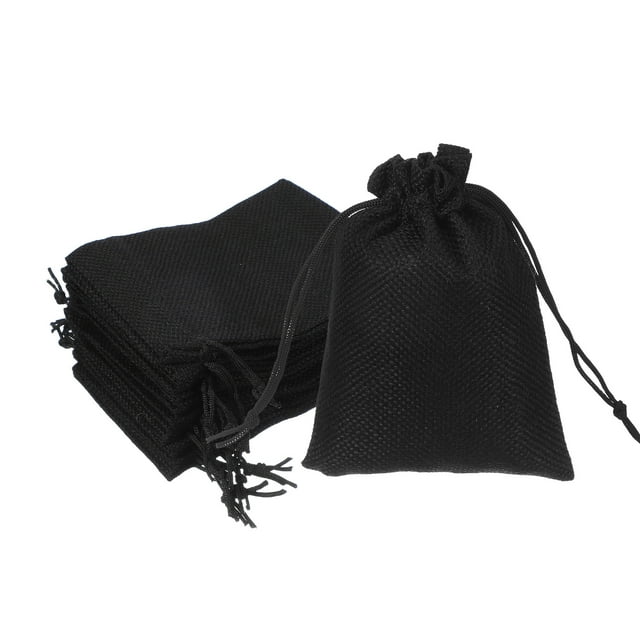 Bolsas de yute de 4x5.5 pulgadas con cordón, 50 piezas de bolsas de regalo de lino reutilizables para joyas, sacos para fiestas de Navidad y festivales, negro