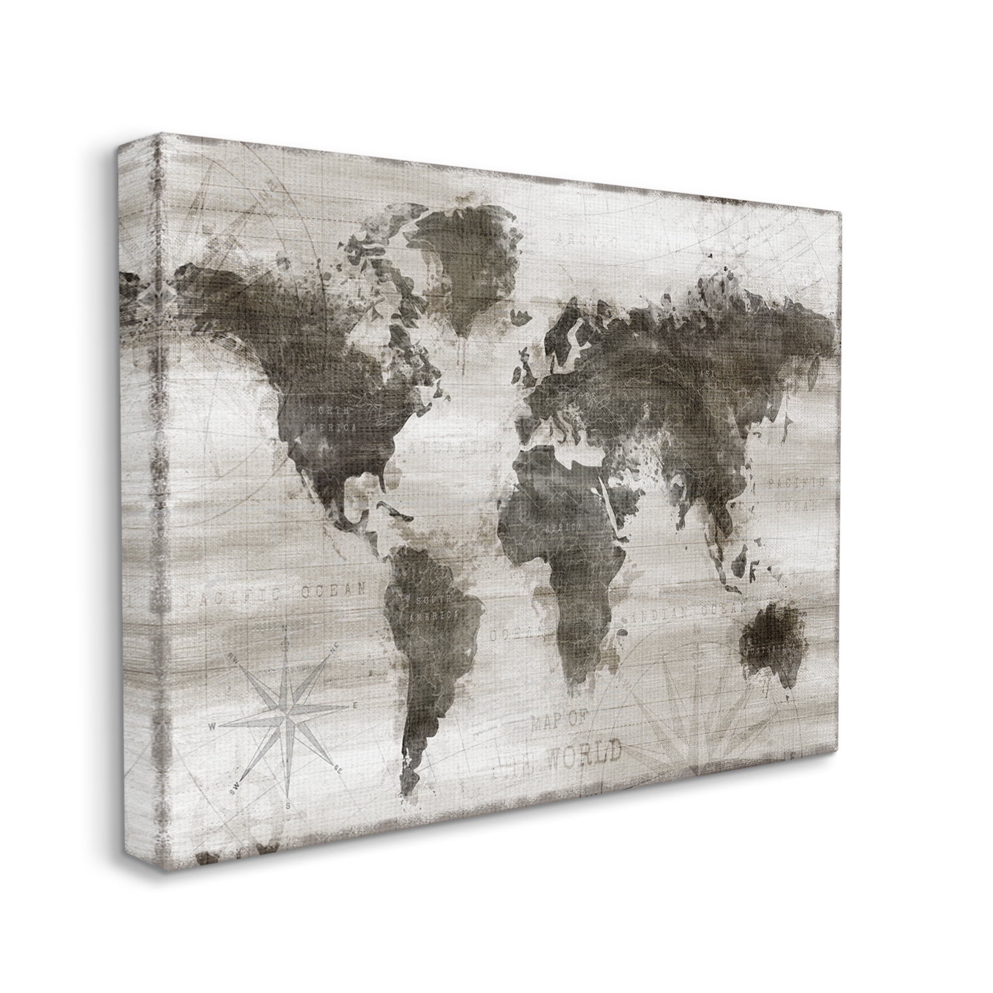 Stupell Industries Navigant World Map Distressed Vintage Land Chart,48 x 36, Design by Natalie Carpentieri