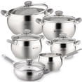 thumbnail image 1 of Juego de utensilios de cocina de inducción Daniks Modern de 11 piezas de acero inoxidable: cacerola apta para lavavajillas, ollas con asas resistentes al calor, tapas de vidrio y sartén con tapa, colo, 1 of 5