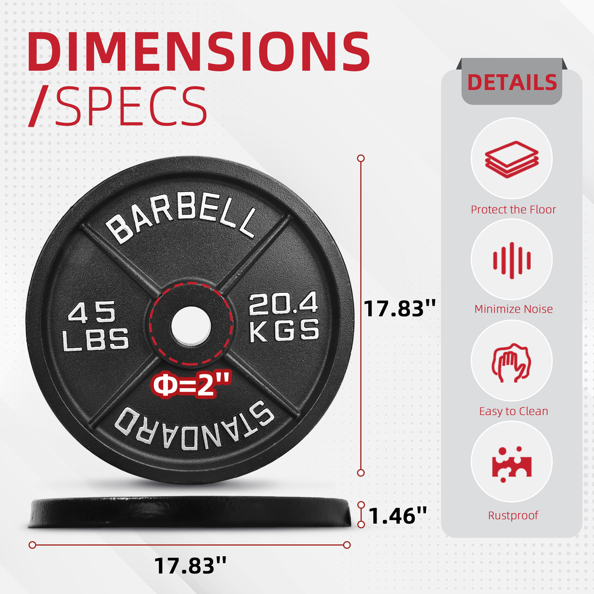 Sprint Demon 4-Piece Cast Iron Weight Plate Set - 1" Hole, 2.5LB to 45LB Weight Options, Fits Standard Barbells and Dumbbell Bars